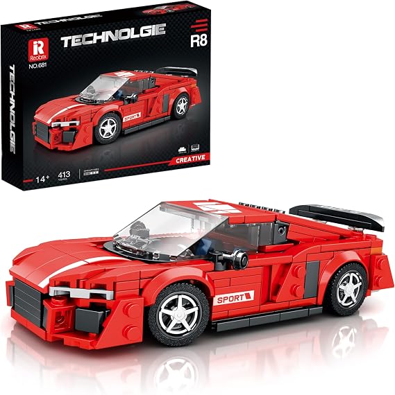 Reobrix Technik 681 oyuncak araba konstrüksiyon kiti kelepçe blokları, model araba kiti, yarış arabası, çocuklar ve yetişkinler için süper spor araba, 2023 yeni koleksiyon, Lego ile uyumlu (413 adet)