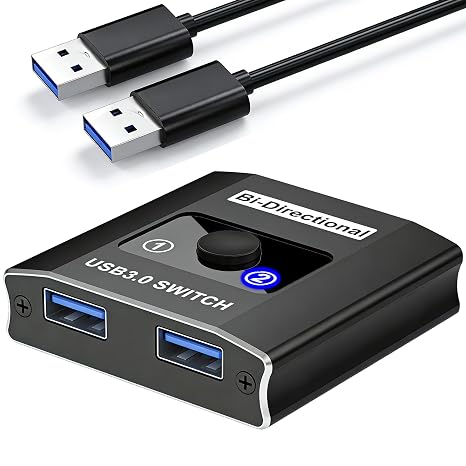 USB 3.0 Switch, Bi-Directional USB Switch 1 in 2 Out/ 2 in 1 Out, Aluminum USB Switcher 2 Computers Share USB Devices for Printer, Keyboard, Scanner, Mouse, Compatible with Win/Mac/Linux