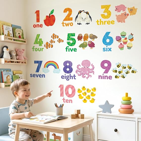 DECOWALL Numbers 1-10 Wall Stickers Decals Kids Learning (DS6-2020)