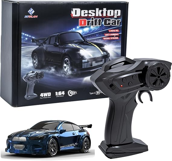 KF20 1:64 Scale Mini Drift RC Car with Full Proportional RTR 2.4GHZ Remote Control for Desktop Racing (Blue)
