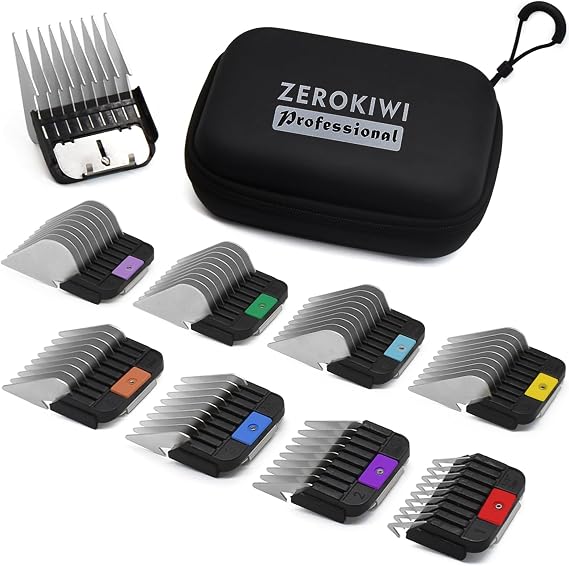 8 Pieces Professional Animal Clippers Stainless Steel A5-Style Replacement Attachment Guide Guard Combs, 3/6/10/13/16/19/22/25mm Compatible with Wahl KM2/5/10 Andis AG BG Oster A5/A6 Dog Pet Groomers