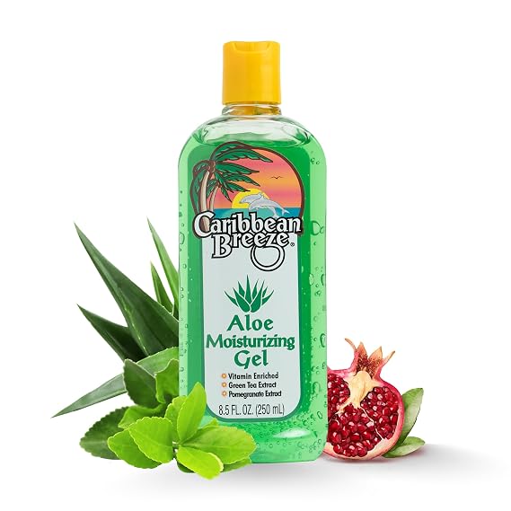 Caribbean Breeze Aloe Moisturizing Gel, Citrus Mango Aloe Vera Gel for Skin, Pure Aloe Vera Gel 100% Vitamin Enriched with Green Tea & Pomegranate, 8.5 oz (250 ml)