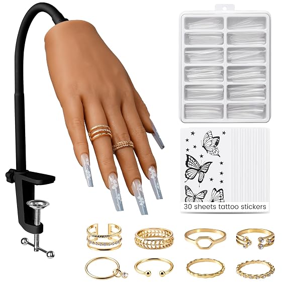 Silicone Practice Hand for Acrylic Nails- Flexible Right Hand for Beginners