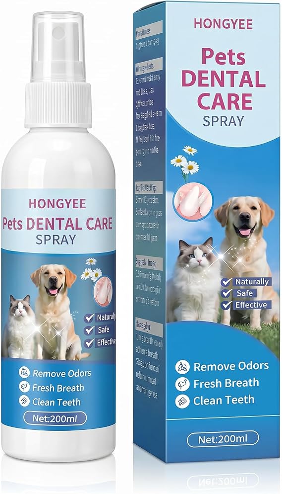 Pet Dog Dental Care Spray for Cats Dogs Breath Freshener Spray, Dog Dental Spray Plaque, Tartar Dental Spray Mint Flavor, no Brushing Required; Easy to use 6.7fl