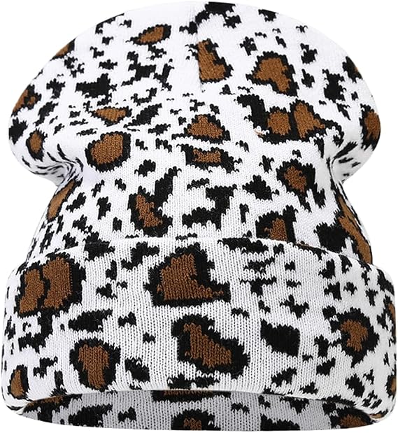 KORADI Women's Cow Print Beanie Men's Cuffed Knit Hat Winter Warm Beanie Caps
