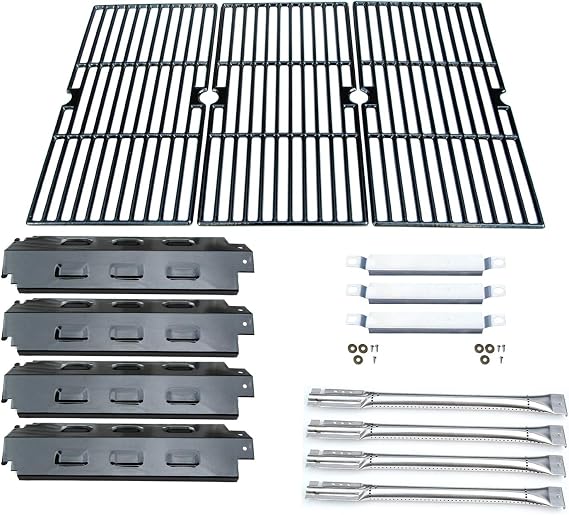 Parts Kit DG158 Grill Burner & Carryover tubes & Heat Plate & Cast Iron Cooking Grid Replacement for Charbroil 463420507, 463460508 463420509, 463460710 463460711 463460712 Gas grill