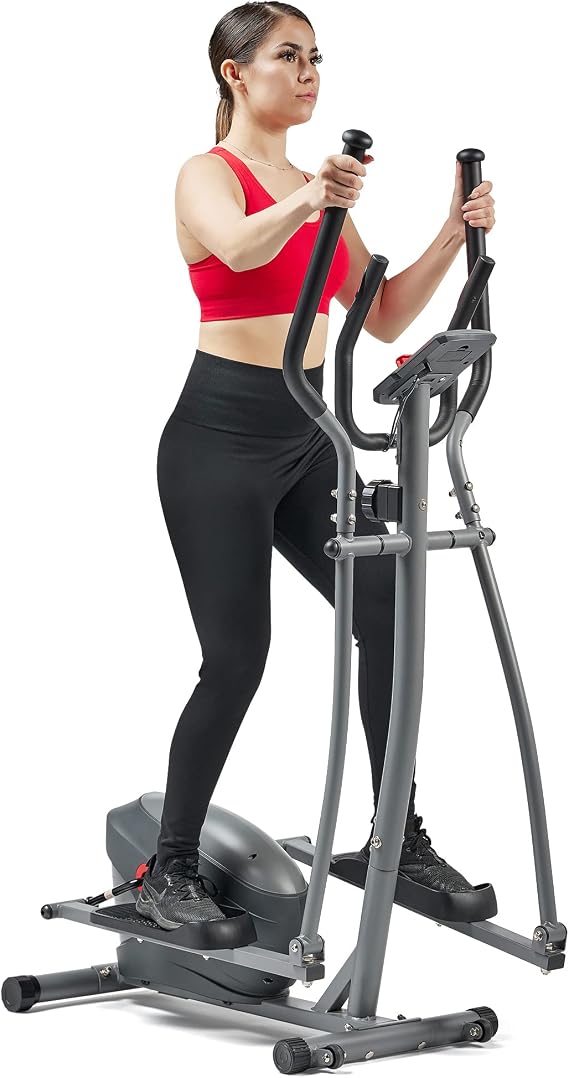 Sunny Health & Fitness Upright Elliptical for Full Body Arm Leg Workout | Programmable, Adjustable Magnetic Resistance, Performance Monitor, Dual Handlebar, Bluetooth, SunnyFit App