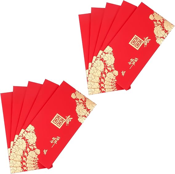 10pcs Wedding Red Envelopes, Traditional Chinese Double Happiness Hongbao Wedding Hong Bao Love Lucky Money Packets Chinese Wedding Supplies Card Cash Pocket for Newlyweds Bride Groom (Style 1)