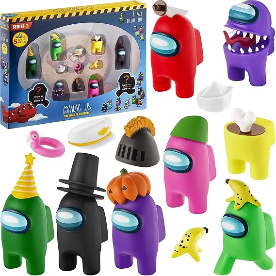 Among Us Crewmate Figures | Toys Out of 16 Collectibles in 1 Box | 8 Among Us Merch Incl. The Peeled and The Clogged | 2 Hidden Impostors | Mini Toys with 5 Addl Hats