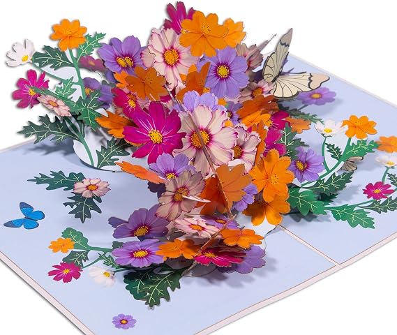 Pop-Up Karte Blumen - Gänseblümchen - 3D Blumenkarte - Grußkarte Schmetterling Geburtstagskarte Muttertagskarte für Frau Mutter Freundin als Gute Besserung Garten Gutschein N190