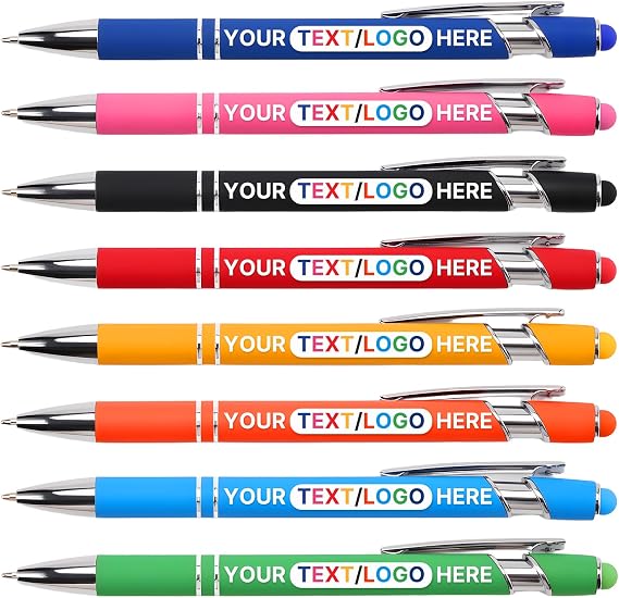 Custom Pens Personalized Bulk, Engraved Pens with Logo or Message, Black Ink Stylus Tip, Promotional Customizable Ballpoint Pen for Parties, Corporate, Marketing