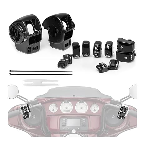 Hand Control Switch Housing Button Caps Black | Compatible with Harley Davidson Touring Street Glide Sportster XL Dyna 1996-2013