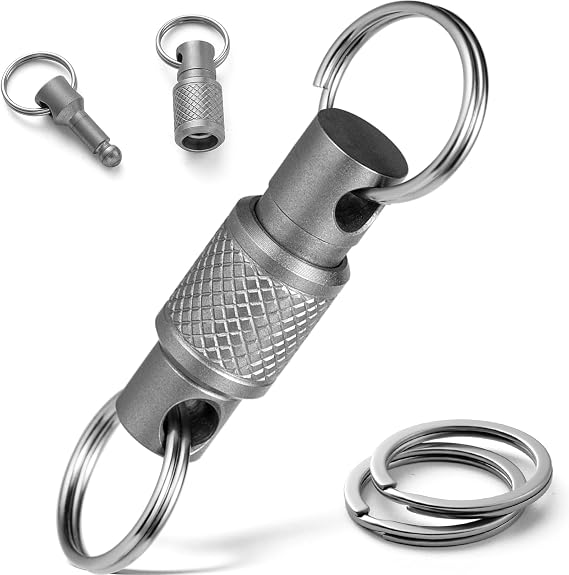 FEGVE Titanium Quick Release Swivel Keychain, Pull Apart Detachable Keychain Heavy Duty Car Key Holder with 4 Key Rings