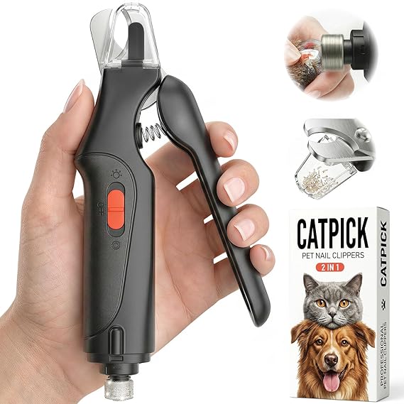 CATPICK 2-in-1 Cat Nail Clippers & Dog Nail Clippers Trimmers for Large Medium Small Dogs Cats Claw Trimmer Quick Sensor and Safety Guard USB Rechargeable with 2 LED Lights Dogs Nail Trimmer