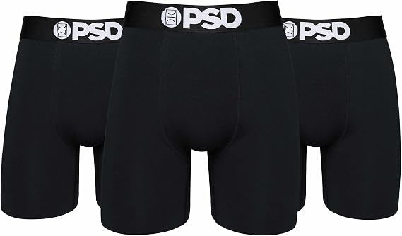 PSD Mens Underwear Black Cotton Boxer Brief 3 Pack, S
