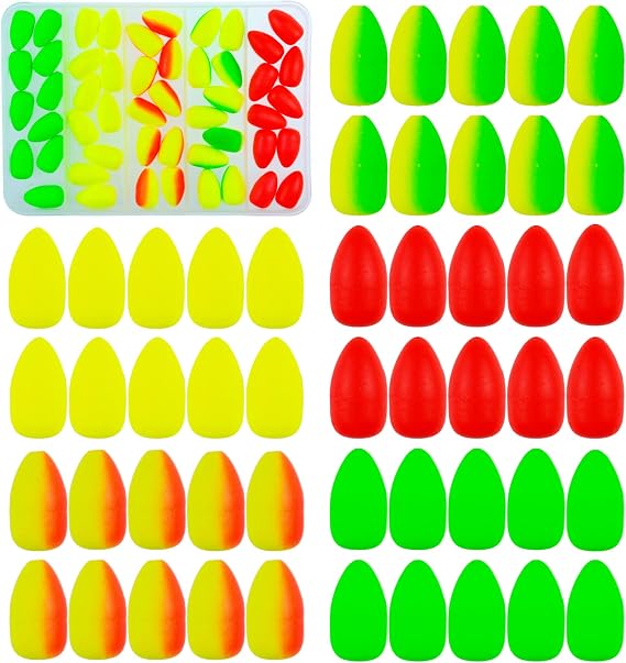 50 Pieces Oval Foam Floats Bullet Fishing Foam Surf Fishing Rig Float Pompano Rig Floats Fly Fishing Strike Indicator for Trout Catfish Walleye