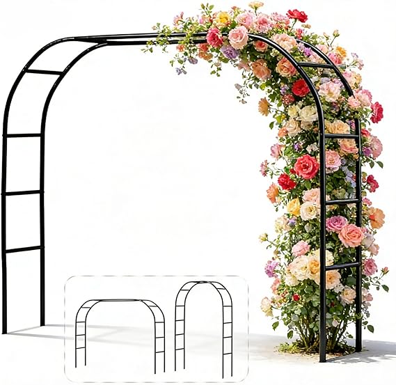 Metal Pergola Arbor, Black Wide Garden Arch for Climbing Roses and Vines | Freely Assemble 2 Sizes:7.6ft H x 4.6ft W / 6.4ft H x 7.6ft W, Black Archway For Wedding, Bridal, Birthday, Baby Shower Decor