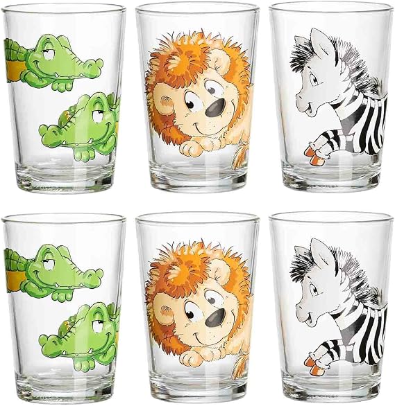 Ritzenhoff & Breker Happy Zoo Children's Glasses, Printed Children's Cups with Animal Motifs, Set of 6