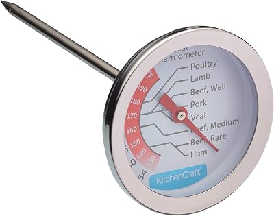 KitchenCraft KCMEATTH Meat Thermometer Probe with Cooking Guide, Stainless Steel, Silver