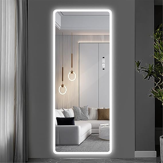 LAIYA Full Length Mirror with Lights, Wall Mirror Body Induction Mirrors 65*22" Makeup Vanity Long Mirror Led Mirror Full Length, Oversized Mirror for Bedroom, Dressroom,Cloakroom