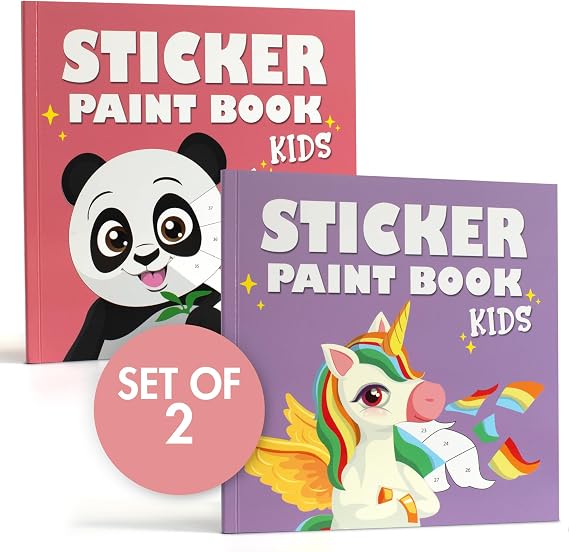 Fun Paint with Sticker Books for Kids Set of 2 - Activity for Ages 4-8