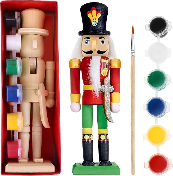 FOMIYES Christmas Nutcracker Figure,1 Set 7Inch Unfinished DIY Wooden Nutcracker Soldier Ornaments Craft with Paint Brush Color and Wig for Christmas Decoration Kids Birthday Present