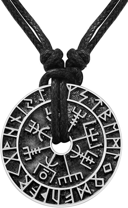 CCBFY Nordic Coin Amulet Vegvisir Odin Triple Horn Triquetra Valknut All in One Pewter Pendant Necklace