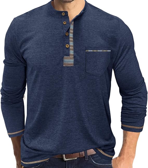 Herren Langarmshirt Longsleeve Henley Shirt Langarm Tshirt Long Sleeve Longshirt mit Knopfleiste M-3XL
