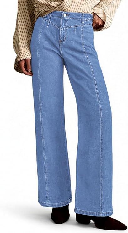 PEIHOT Wide Leg Jeans for Women Trendy High Waisted Straight Leg Stretchy Jeans Seamed Paneling Loose Baggy Denim Pants