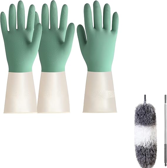 BOOMJOY Microfiber Duster & Dishwashing Gloves 3 Pairs