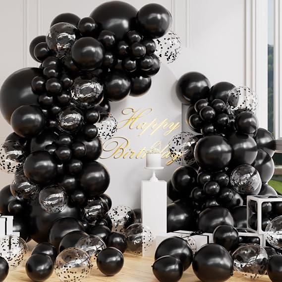 AULE 100Pcs Latex Black Balloons 18/12/10/5 Inch Different Sizes | Chrome Latex Shiny Helium Balloons Party Decoration for Birthday Carnival Wedding Shower Graduation
