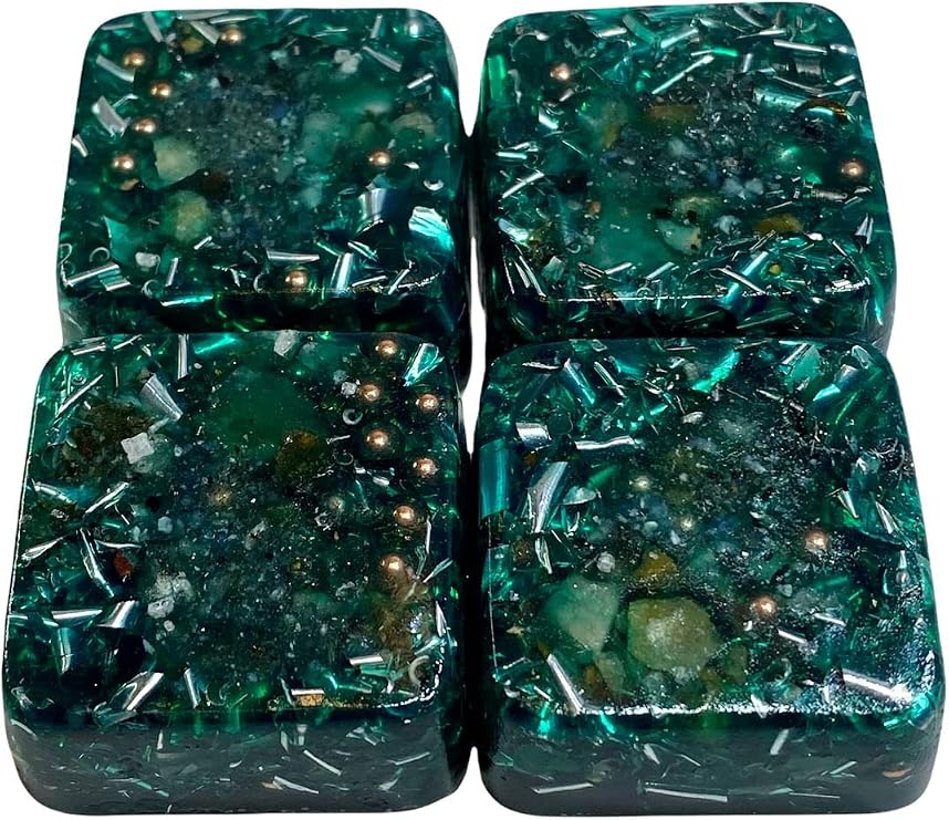 4 Transparent Green Mini Cube Tower Busters Orgone Many Beautiful Ingredients!