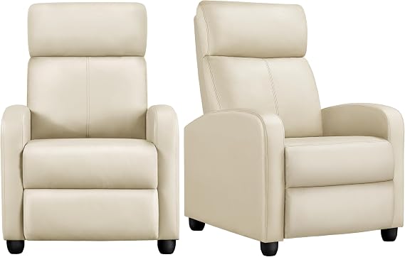 Yaheetech Recliner Chair Set of 2 Faux Leather Home Theater Seating Beige | Living Room Chairs with Adjustable Push Back & Footrest & Pocket Springs for Bedroom Reading Room Small Spaces Easy Assembly