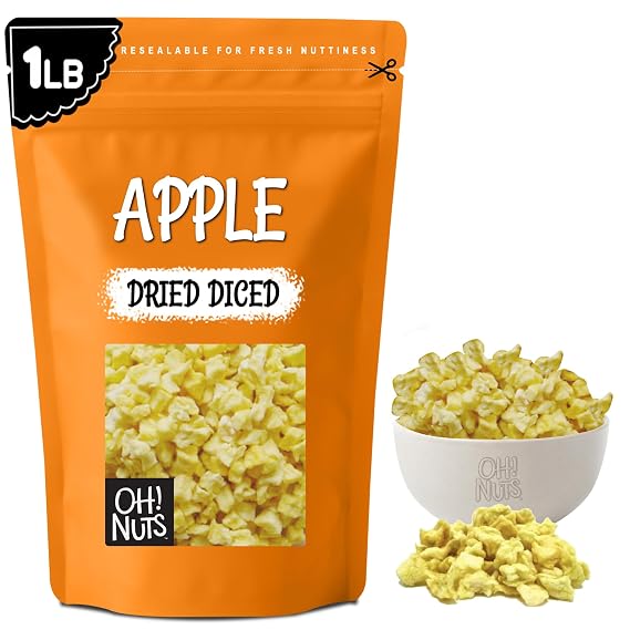 Oh! Nuts Dried Apple Diced, 1 lb Bulk Bag, No Sugar Added