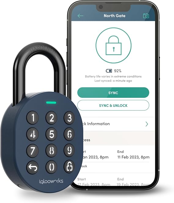 igloohome Smart Padlock E with Silicone Cover Kit for Indoor Use Grant Remote Access via Bluetooth & Pin Codes (No WiFi Needed) Lock Your Sheds, Cabinets, Tool Boxes, Lockers, and Storage Units