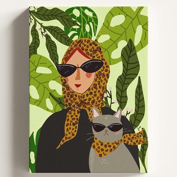 Sayılarla Boyama Tuval Hobi Seti, KOMİK KEDİ Temalı Fırça ve Boya Dahil Set (Çıtalı) 40x50 CM, Kendin Yap Sayılarla Tuval Boya Kiti (KASNAKLI)