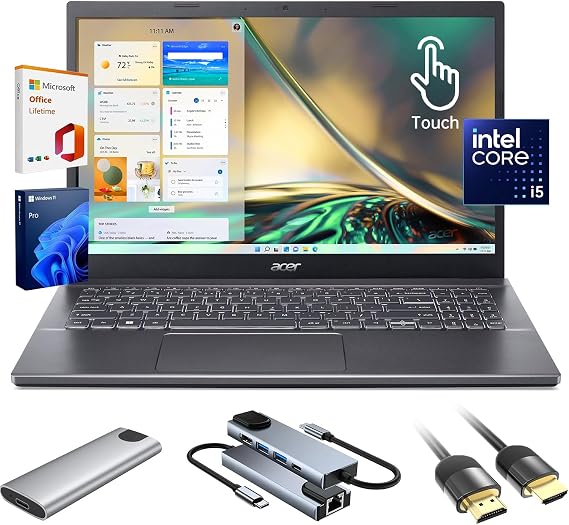 acer Aspire 5 Laptop,15.6" FHD IPS Touchscreen Laptop PC for Student & Business,Intel Core i5-13420H, 8GB LPDDR5 RAM, 512GB SSD, Webcam, Wi-Fi 6, HDMI,w/Accessory, with Lifetime Office Win 11 Pro