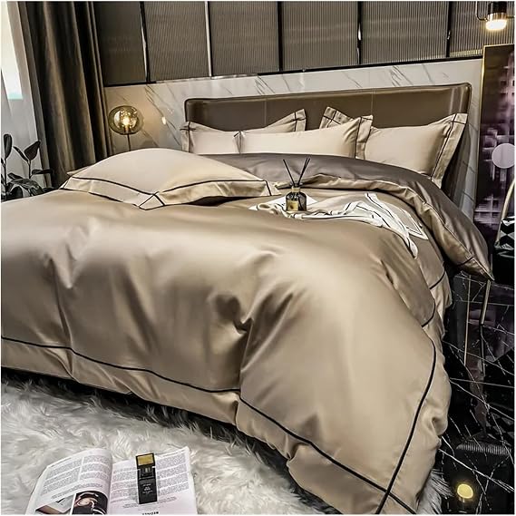 Duvet Cover Bed, White Egyptian Cotton Bedding Sets Queen King Size Embroidery Duvet Cover Flat Sheet Bed Linen Style Home Textiles, MM-102(E,Twin)