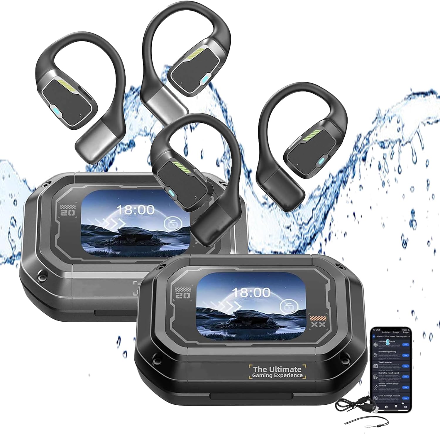 OWS Translation Wireless Bluetooth Hanging Earphones, Ateneight Earbuds 2024 New Wireless High Precision black1Silver