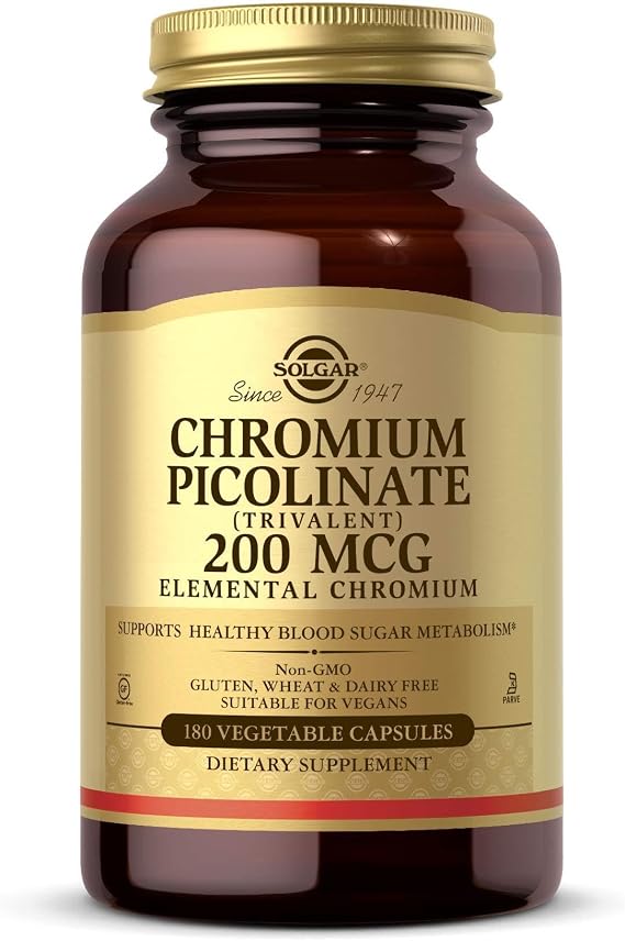 Solgar Chromium Picolinate 200 mcg, 180 Vegetable Capsules - Gluten Free
