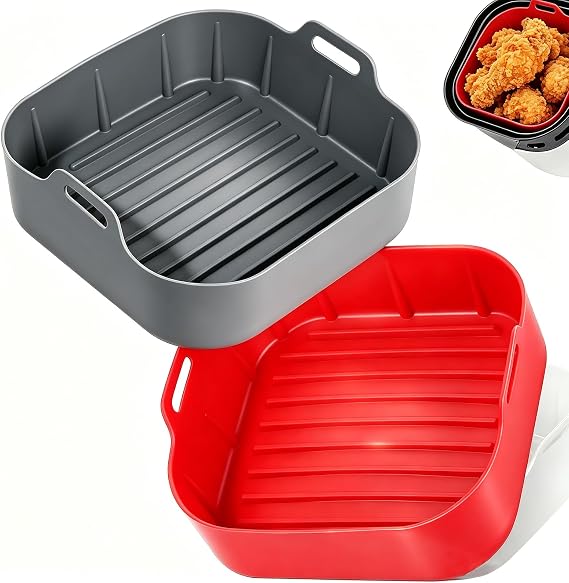Silicone Air Fryer Liners Square,Pot 2Pcs 7.5inch Reusable Air Fryer Basket