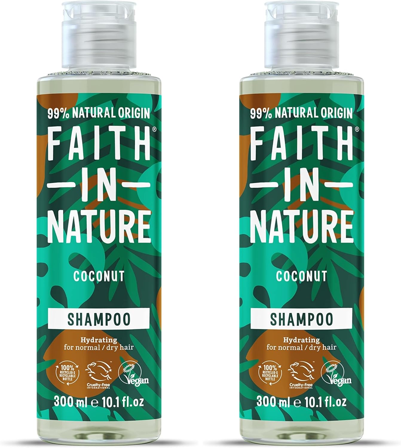 Faith In Nature 300ml Natural Coconut Shampoo, Hydrating, Vegan and Cruelty Free, No SLS or Parabens, For Normal to Dry Hair Pack of 2