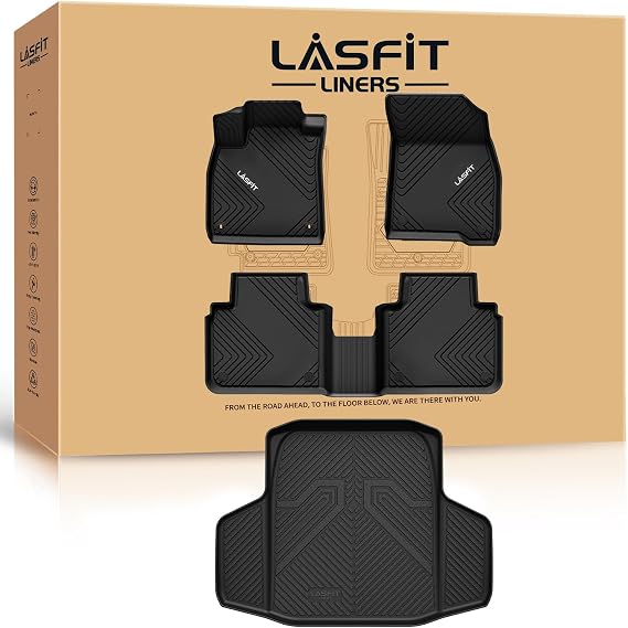 LASFIT Floor Mats and Trunk Mat for Honda Accord Sedan 2023 2024 2025 2026 (Include Gasoline & Hybrid), All Weather TPE Floor Liners 1st & 2nd Row & Cargo Mat Full Set, Black