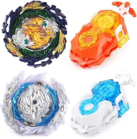 Burst Gyro Toy Set Metal Fusion Attack Top Grip Toy Set Game 2 Top Burst Gyros 2 Two-Way Launcher Great Birthday Gift for Boys Children Kids 6 8 10+