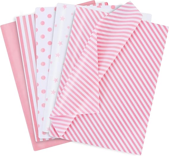 BEISHIDA 100 Sheets Pink White Tissue Paper Bulk for Gift Wrapping Gift Bag