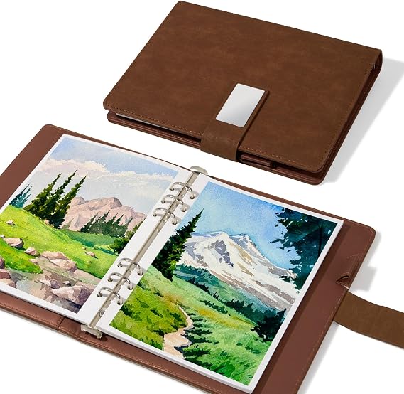 Lightwish Watercolor Sketchbook,100% Cotton Acid Free Watercolor Paper,300gsm/140lb Cold Press Watercolor Journal for Artists,Adults,Students,20 Sheets,9.25 * 6.3 Inches(Leather Brown)