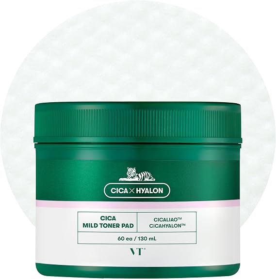 VT COSMETICS CICA Mild Toner Pad (60 Pads) - Exfoliating, Hydrating, Soothing, pH Balancing With BHA, Centella Asiatica Extract, Hyaluronic Acids for Daily Facial Use