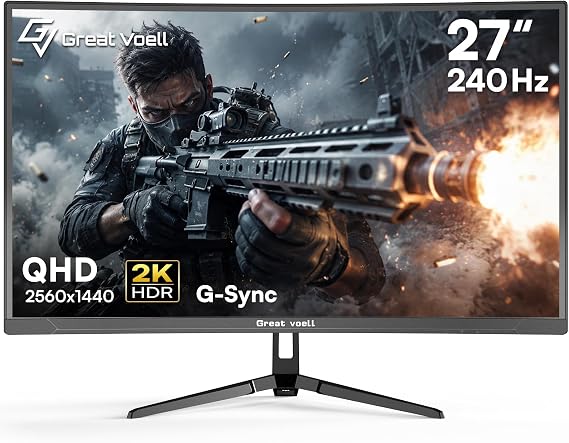 Great voell 27 Inch 240Hz Curved Gaming Monitor, 2K QHD, 1ms MPRT G-Sync