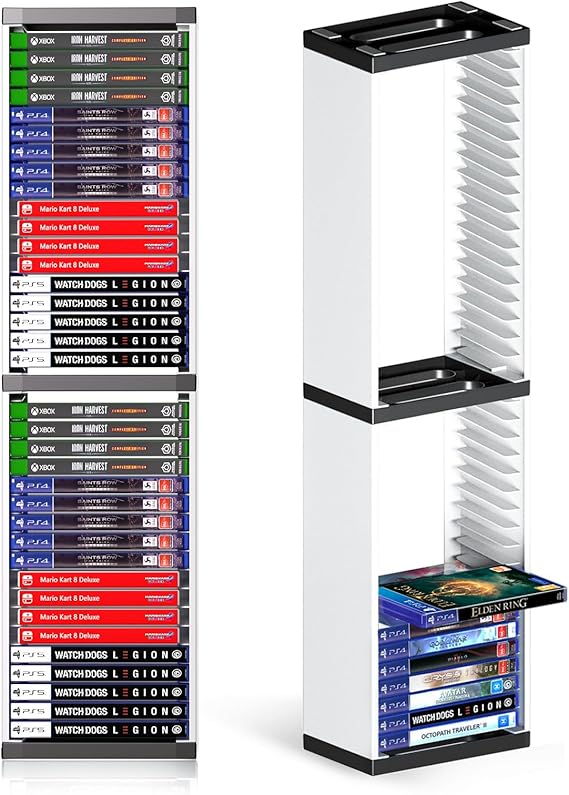 Nargos Video Game Storage Stand Tower for PS5/ PS4/ PS3/ Xbox Series S & X/Xbox one Game, Universal Game Disc Holder Vertical Blu Ray Case Organizer (White)