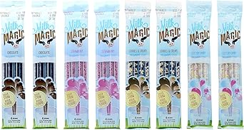 Milk Magic Flavored Straws for Kids | 36 Pack Variety Bundle | Low Sugar & Delicious Milk Flavoring Cookies & Cream, Chocolate, Strawberry & Cotton Candy Straws | Gluten-Free & BPA-Free